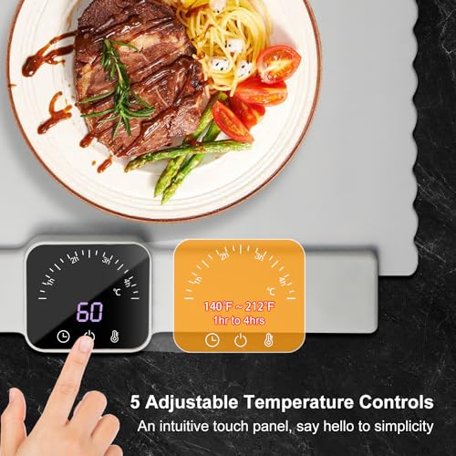 Electric Warming Tray with 5 Adjustable Temperature Control, Foldable and Portable Food Warmer for Parties, Holidays, Ente...