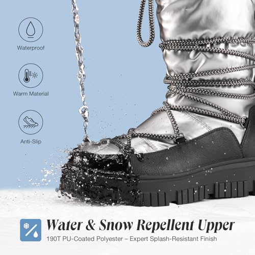 HISEA Snow Boots for Women Waterproof, Warm Fleece Lined Rain Boots for Winter Ski Cold Weather