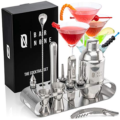 BAR NONE The Cocktail Set | 12-Piece Stand Bar Set Exquisite Quality Bartender Kit Tools | Martini Shaker Jigger Shot Mudd...