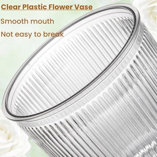 Tlence 12 Pack Clear Plastic Flower Vases, 6.3" Ribbed Fluted Glass-Like Vase, Decorative Modern Ripple Hydroponic Plant V...