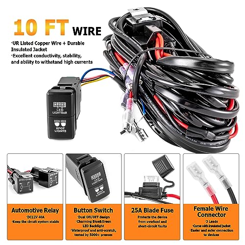 WeiSen 3-Lead LED Wiring Harness kit Light Bar Switch & Spot Light Compatible with Toyota Tacoma Tundra 4Runner RAV4 Highl...
