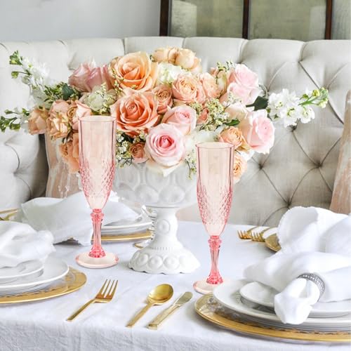 24PCS Plastic Champagne Flutes,7.1Oz Acrylic Pink Wine Glasses Goblets Reusable Drinking Champagne Glasses for Wedding ,Sh...