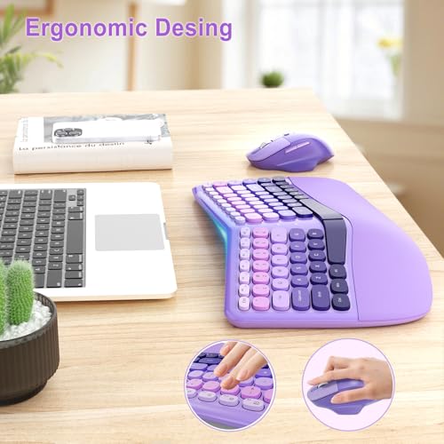 Ergonomic Wireless Keyboard and Mouse, Mechanical Gaming Set with Wrist Rest & OTG & Brush Ideal for Windows PC, Home, Off...