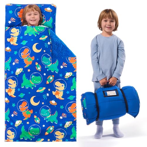 JOIEDOMI Toddler Sleeping Bag for Kids 55''x30'' Nap Mat with Removable Pillow and Minky Blanket for Toddler Ages 3-7 Roll...