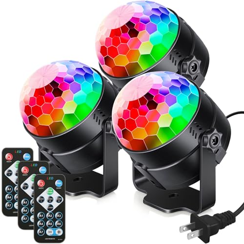 Luditek 3-Pack Sound Activated Party Lights with Remote Control Dj Lighting, Disco Ball Light, Strobe Light Stage Lamp for...