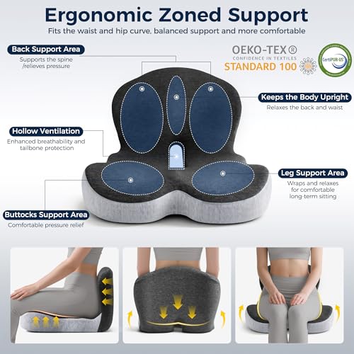 SSPATIOS Seat Cushion, Office Chair Seat Cushions for Office Chair with L-Shaped Ergonomic Design, Memory Foam Chair Cushi...