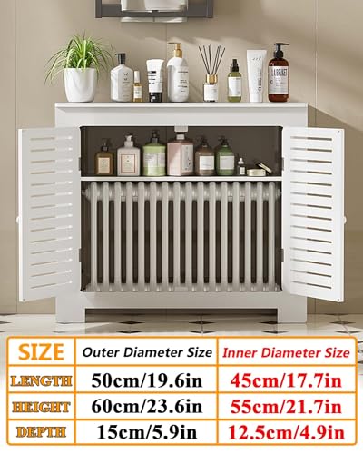 Modern Radiator Cover Louvered Grill Heater Heating Side Stand Cabinet, White Wall Heater Cover Radiator Shelf, Easy To Assemble/Storable, Hide Cluttered Pipes For Decorative Living Room Home(L19.6xH2