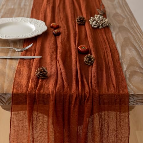 Keketoarrange Fall Thanksgiving Table Runner Terracotta Decorations 120 Inch 10 FT Rustic Burnt Orange Sheer Cheese Cloth ...