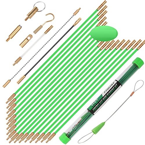 FTIHTRY 45FT Fiberglass Running Electrical Wire Cable Glow Rods Wire Pulling, Fish Rods Electrical Kit with 8 Different At...