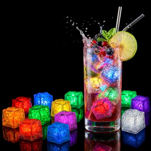 LED Light Up Ice Cubes for Drinks, Multi-Color Liquid Activated Waterproof Reusable Glow Ice Cubes for Party, Wedding, Bar...