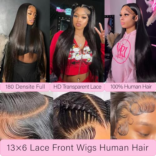 13x6 Lace Front Wigs Human Hair 28 Inch Straight HD Transparent Lace Front Wigs Human Hair Pre Plucked Natural Color 200 Density With Baby Hair for Women