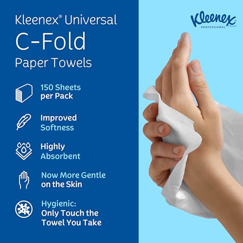Kleenex Professional Universal C-Fold Folded Paper Towels, Bulk (01500), Absorbent, White (150 Sheets/Pack, 16 Packs/Case, 2,400 Sheet Total)