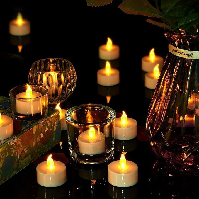 Boakboary Tea Lights Flameless Battery Operated Candles-200Pack LED Flickering Votive Candle Long Lasting 200 Hours, Realistic and Bright for Seasonal Festive Celebrations Decoration (Warm Yellow)
