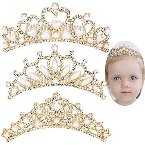 ANBALA Small Tiara Crown with Hair Comb, 3 Pack Mini Tiara Crown Princess Crystal Shiny Hair Accessories for 2 3 4 5 6 7 8...