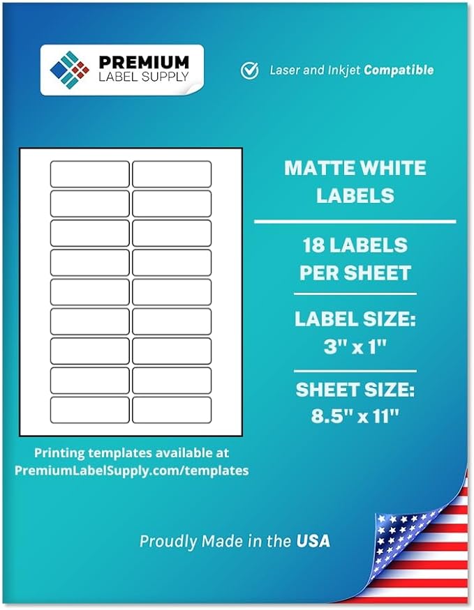 Premium Label Supply White Sticker Address Labels – 3" x 1" – Laser/Inkjet Compatible – (18 per Sheet), 1000 Sheets – 18,000 Total Adhesive Labels
