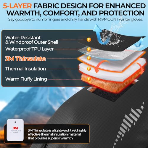 RIVMOUNT Winter Gloves 3M Warm Cold Weather Ski Snow for Men Women, Thermal Waterproof Touchscreen Windproof, Suitable for...