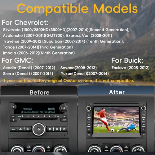 Car Radio Stereo for Chevy Silverado 2007-2014 Tahoe GMC Sierra Yukon,2+64G Android 13 Touch Screen Head Unit with CarPlay...