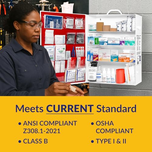 MFASCO 4 Shelf Commercial First Aid Kit, Type I & II, 2021 OSHA Approved,ANSI Z308.1-2021 Compliant, 528 pcs Latex-Free, W...