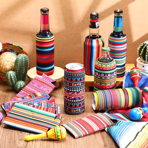 Nitial 16 Pcs Mexican Soda Cooler Sleeve Summer Neoprene Can Cover for 12 oz Beer Bottle Drink Sleeve Beverages Fiesta Par...