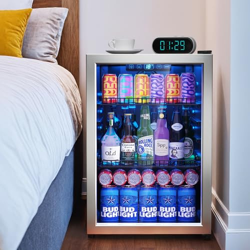 Manastin Beverage Refrigerator Cooler-Mini Fridge Freestanding Cooler with Glass Door, Adjustable Shelves & Digital Temper...