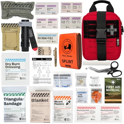RHINO RESCUE IFAK Trauma Kit with C-A-T Tourniquet for Wound Care, Tactical First Aid Kit Molle Pouch for Military, Comba...