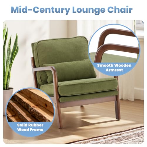 DUMOS Mid Century Modern Chair Set of 2, Accent Chair with Arms and Waist Cushion, Reading Chairs for Adults, Lounge Chair...