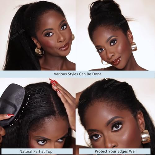 Kinky Straight Knotless Pre Separated Crochet Human Hair Extensions Pre Looped Braids Bundles With Threading Burmese Virgin Human Hair for Braiding Micro Link Meadow Hair 18inch 60g
