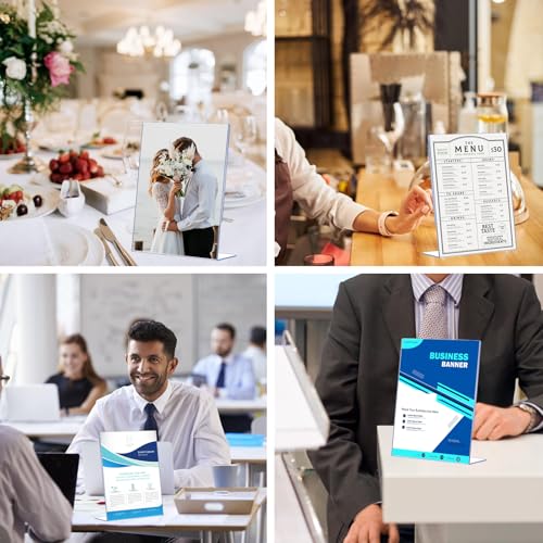 6 Pack Slanted Back Acrylic Sign Holders 4x6 for Business & Store, Tabletop Vertical Sign Holder with Anti-Slip Pads Clear...