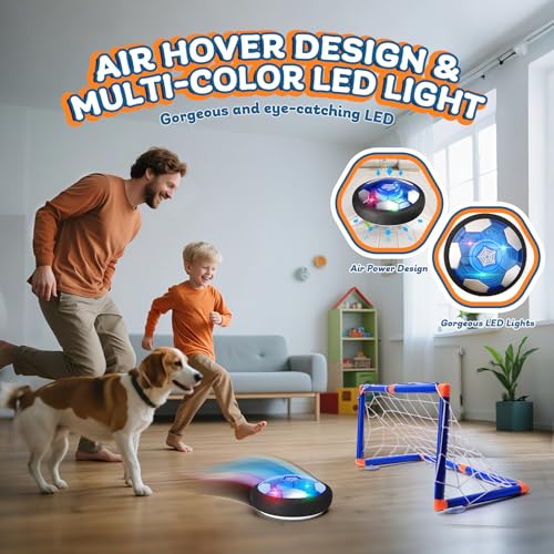 Nazano 3-in-1 Hover Soccer Ball, Kids Toddler Hockey Set with LED Lights,Indoor Outdoor Toys for Kids, Soccer Gift for Boy...