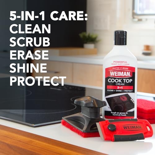 Weiman Glass Cooktop & Stove Top Cleaner Kit, Removes Grease & Burnt-On Food, Safe for Gas, Induction, Electric Cooktops &...