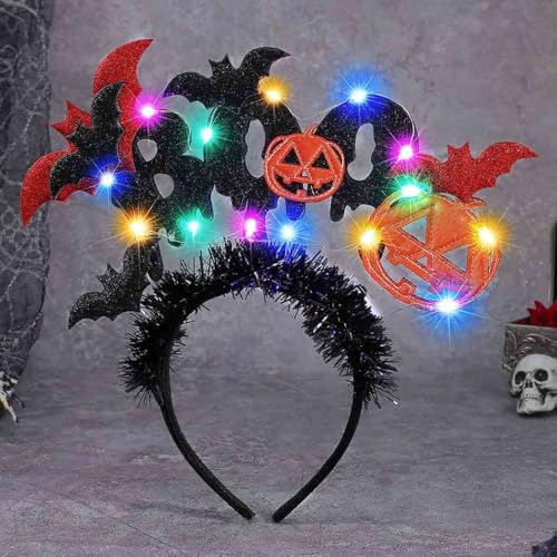 GORTIN Light up Halloween Headband Black Led Bats Headpiece Pumpkin Cosplay Costume Hair Accessories for Women