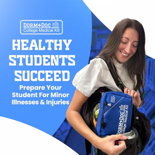 DormDoc College First Aid Kit – Compact Emergency Medical Kit for Dorm Rooms, School, Sports – with Bandages, OTC Medicine...