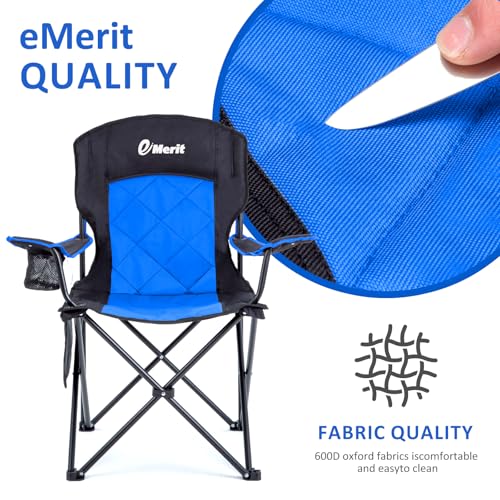 EMERIT Oversized Padded Camping Chair, 350LB Heavy Duty Quad Fold Chair with Arms, Collapsible Outdoor Chairs with Lumbar ...
