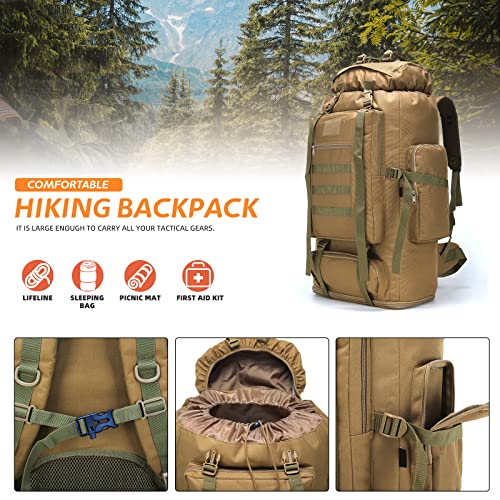 HongXingHai 70L/100L Hiking Camping Backpack MOLLE Rucksack Waterproof Daypack for Traveling (Khaki)