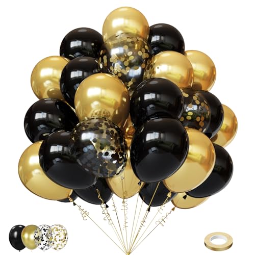 Lukiituke Black and Gold Balloons,75PCS Gold and Black Balloons,12in and 5in New Year Party Balloons for Birthday, New Yea...