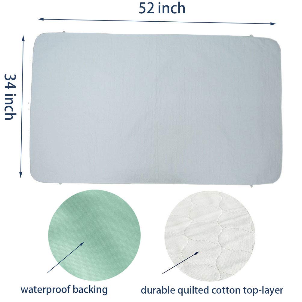 Pack of 2 Careboree Quilted Cotton Top Underpad 34"X52" Reusable Incontinence Bed Pads Washable Durable Waterproof Extra Absorbent Draw Sheet for Mattress