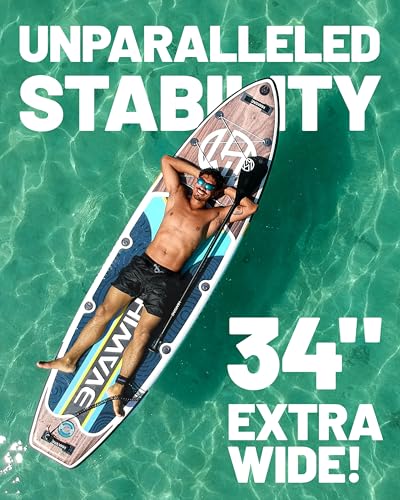 Hiwave Inflatable Paddle Board 11 '* 34 "* 6" Extra Wide Sup Board, 420lb Capacity Paddle Board for Adults, Suitable for S...
