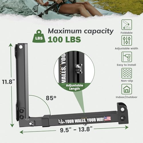 GanFindX Foldable Kayak Wall Rack | Heavy-Duty 9.5-13.8" Kayak Storage Rack Hanger & Plastic Buckle Straps, Indoor/Outdoor...