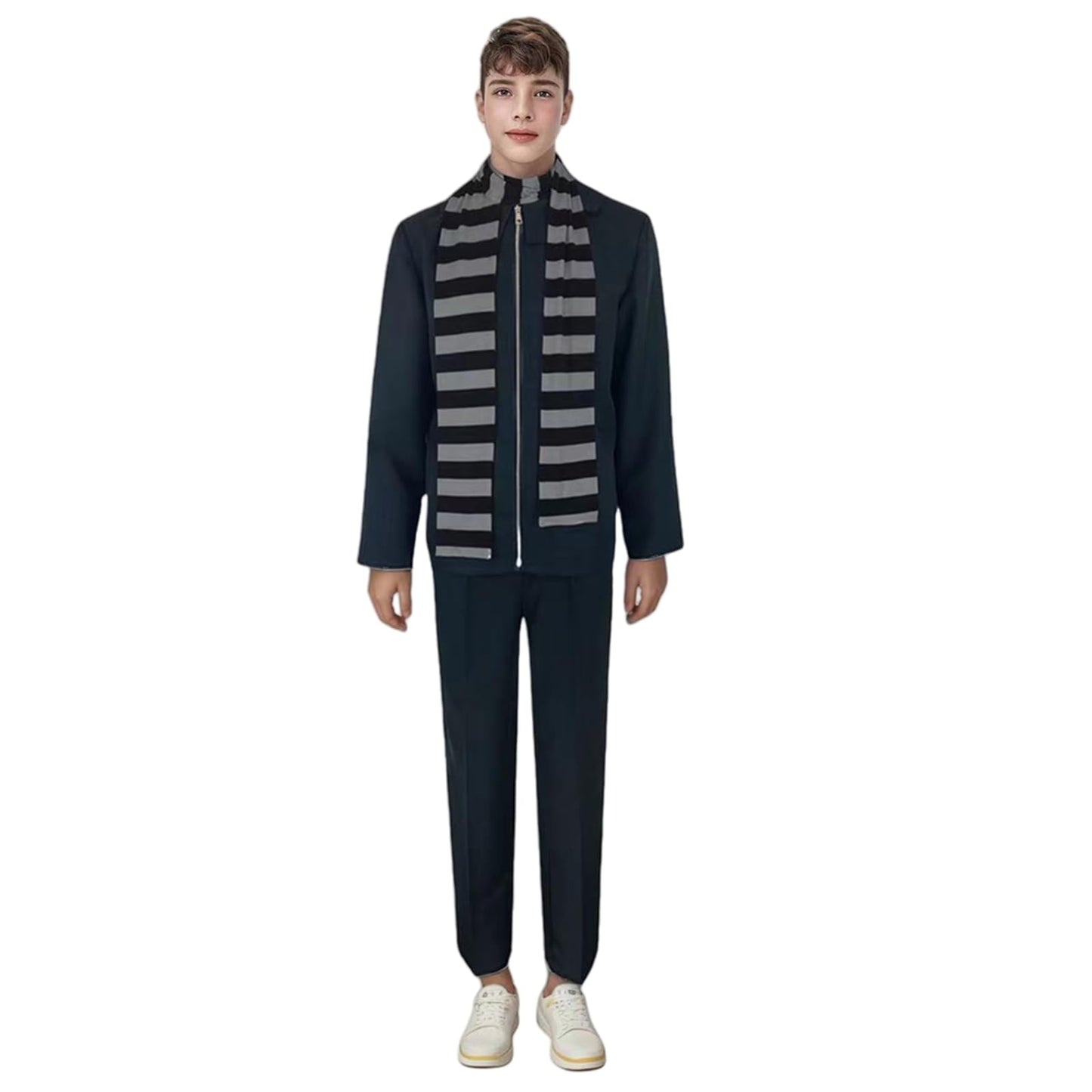 Buyoem Gru Costume Black Gray Striped Scarf Accessories Set for Halloween Cosplay - Adult Men (M)