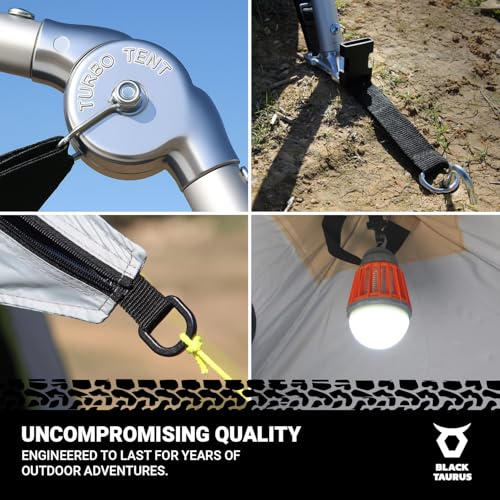 Black Taurus Turbo Heavy-Duty Camping Tent – Quick-Setup 4-Season Family Tent with Waterproof 150D Shell & Instant Frame –...