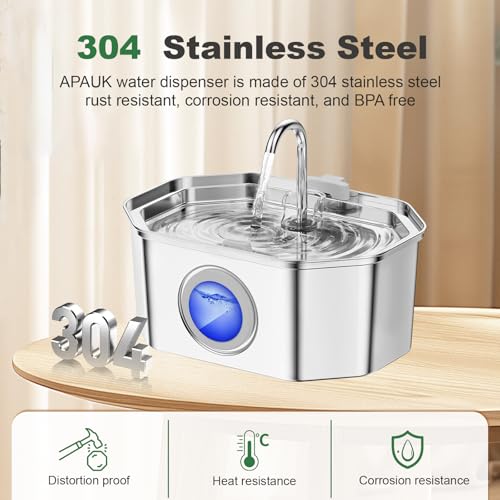 Cat Water Fountain Stainless Steel 108oz/3.2L, APAUK Automatic Pet Fountain Dog Water Dispenser with Water Level Window, Q...