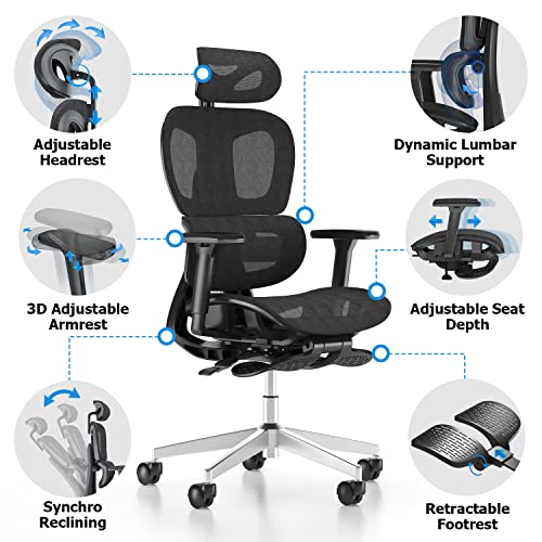 PatioMage Ergonomic Office Chair, Big and Tall Desk Chair with Adjustable Lumbar Support & Seat Depth, High Back Computer ...