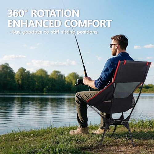 OUTTPLY Swivel Camping Chair, High Back Folding Chair with Head Support, Side Cup Pocket, Stable Portable Outdoor Chair fo...