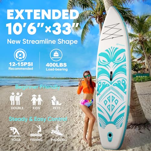 Inflatable Paddle Board,Stand Up Paddle Board Set, Extra Wide SUP Board with Removable Fin, Floating Paddle, Hand Pump, Wa...