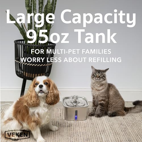Veken Innovation Award Winner Stainless Steel Cat Water Fountain, 95oz/2.8L Automatic Pet Fountain Dog Water Dispenser wit...