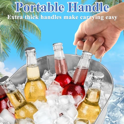 LOPYXBR 2 PCS Galvanized Bucket 4 Gallon Ice Buckets for Parties with Carry Handles Stainless Steel Beverage Tub for Parti...