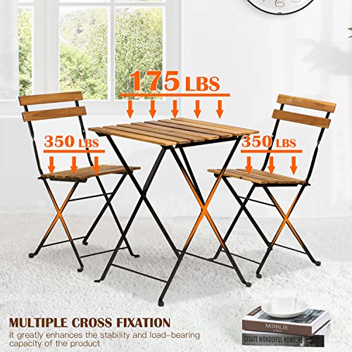3-Piece Wood Patio Bistro Set Outdoor Furniture Set Bistro Table Set Patio Bistro Set Small Patio Table and Folding Chairs...
