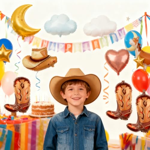12Pcs Western Party Balloons Set 6 Cowboy Hat & 6 Boot Balloons Large Festival Celebration Decorations for West Themed Rod...