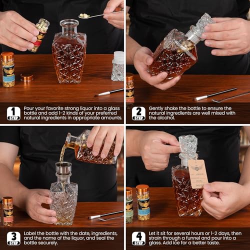 JenChrysm Whiskey Infusion Kit - Alcohol Infusion Kit to Make Your Own Flavored Drink, Whiskey Making Kit with Natural Ing...