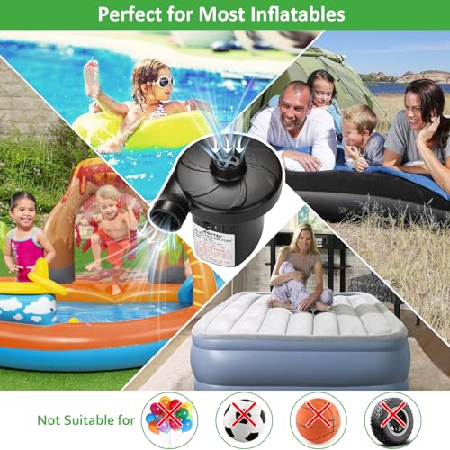 AGPTEK Electric Air Pump,Portable Air Pump with 3 Nozzles, 4.5kPa Quick-Fill,110V AC/12V DC Inflator/Deflator Pumps for Ou...